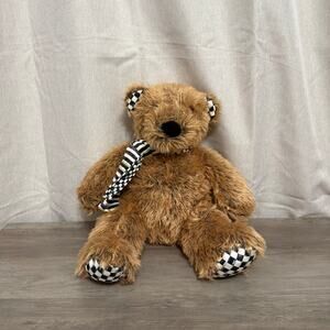 MacKenzie Childs 17” Mack Boy Teddy Bear Soft Brown Plush Courtly Checked Bow